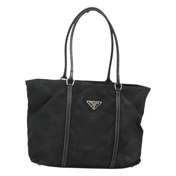 PRADA Tote Bag Nylon Black Silver Auth MX121 - Picture 1 of 16